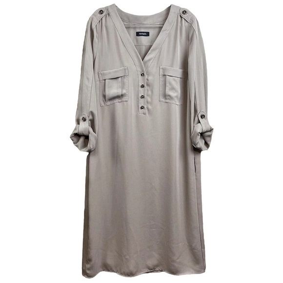 Max & Co Gray-Beige Buttoned 3/4 Tab Sleeve Shift Dress Career Casual Size 6 - Picture 1 of 11